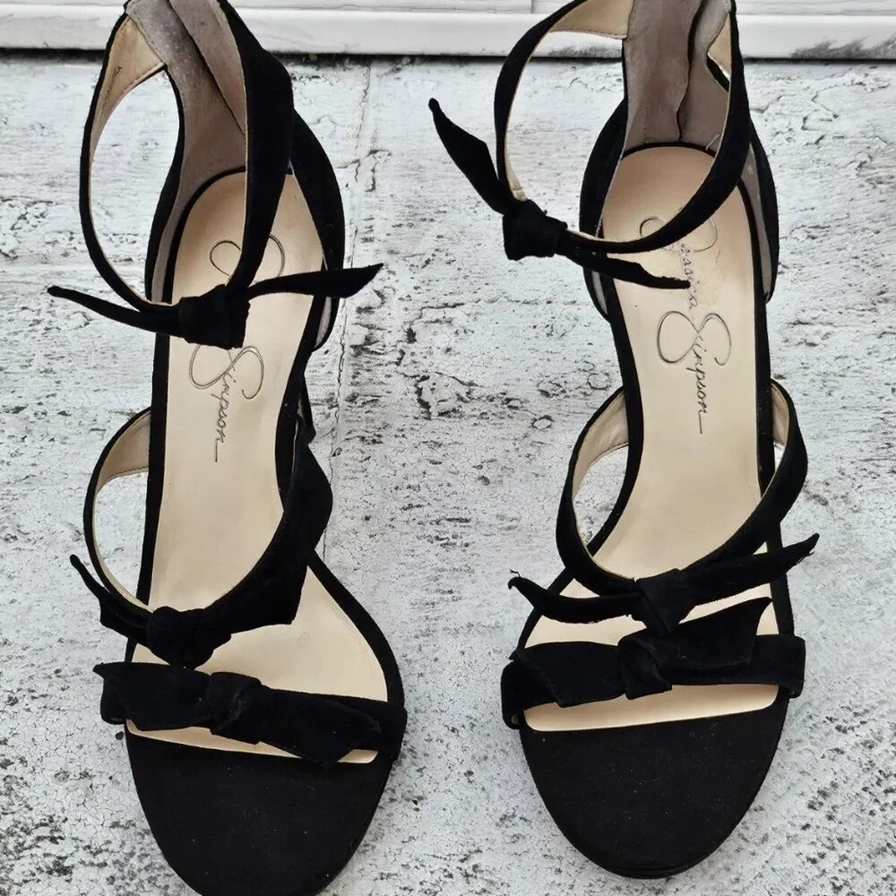 Jessica Simpson Women Heel Pump Sandal Black Suede Upper JS Kaycie Size 8.5M 39 - Picture 5 of 13